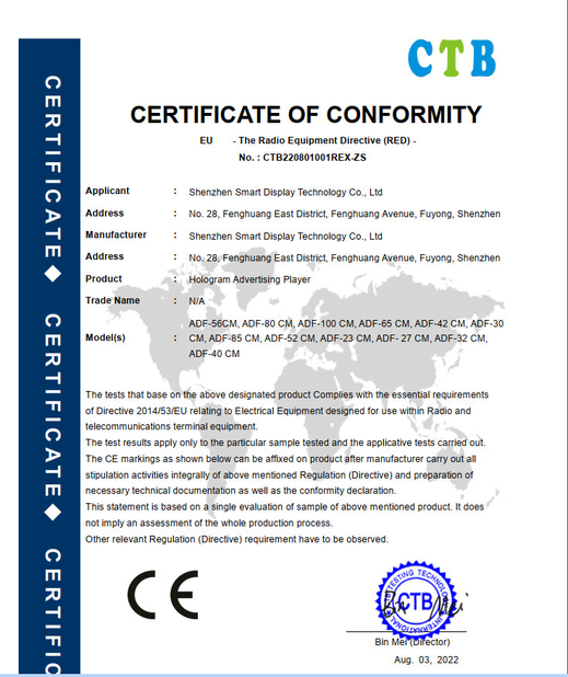 चीन Shenzhen Smart Display Technology Co.,Ltd प्रमाणपत्र